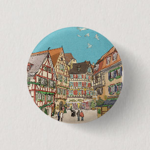 Badge Rond 2,50 Cm Marché de Noël Strasbourg France d'inspiration rét