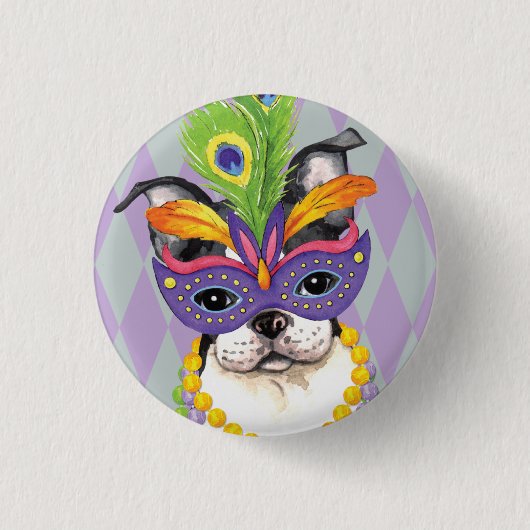 Badge Rond 2,50 Cm Mardi Gras Boston Terrier (Devant)
