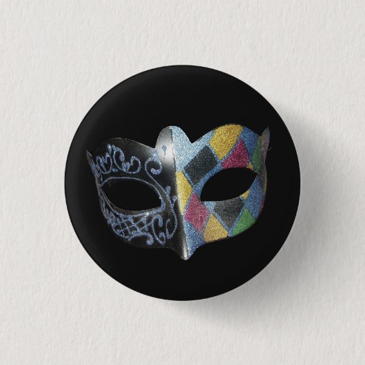 Badge Rond 2,50 Cm Mardi Gras Mask Harlequin, Scrollwork Pattern (Devant)