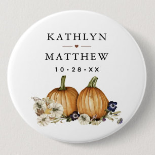 Badge Rond 2,50 Cm Mariage Automne Botanique Rustique Citrouille
