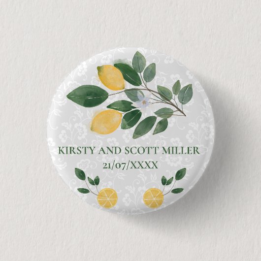 Badge Rond 2,50 Cm Mariage citron sicilien aquarelle (Devant)