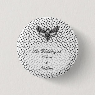Badge Rond 2,50 Cm Mariage crâne de papillon gothique – Élégance somb
