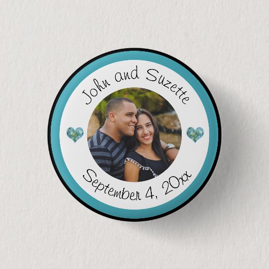 Badge Rond 2,50 Cm Mariage Date Photo Couple Hydrangea Hearts (Devant)