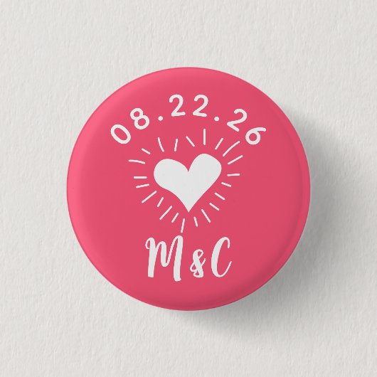 Badge Rond 2,50 Cm Mariage de monogramme cardiaque (Devant)