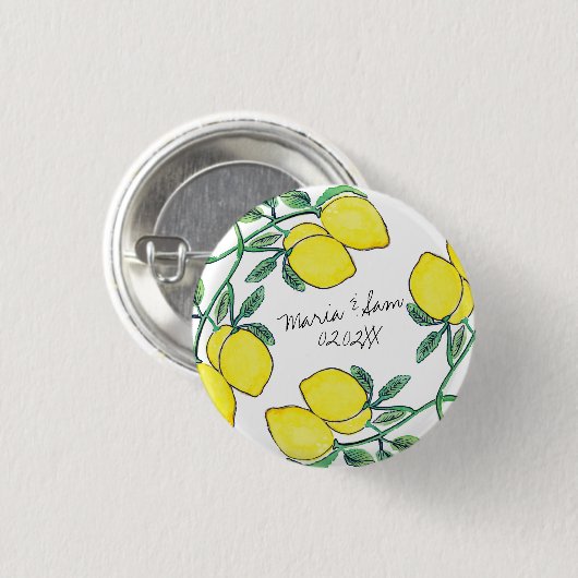 Badge Rond 2,50 Cm Mariage de script Citrus d'aquarelle (Devant & derrière)