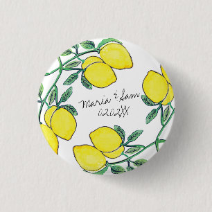 Badge Rond 2,50 Cm Mariage de script Citrus d'aquarelle