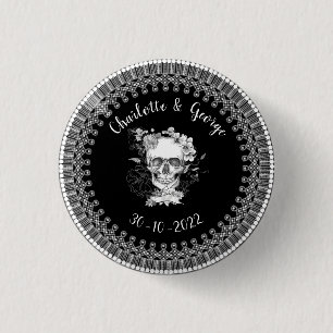 Badge Rond 2,50 Cm Mariage d'Halloween en dentelle noire blanche