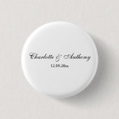 Badge Rond 2,50 Cm Mariage Élégant Script Creative Black White (Devant)