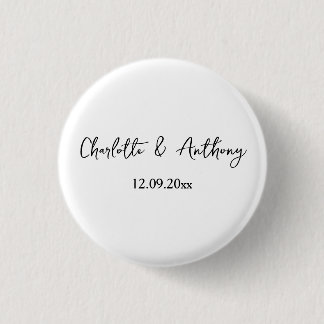 Badge Rond 2,50 Cm Mariage Élégant Script Creative Black White
