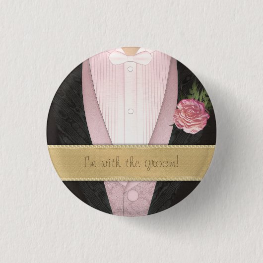 Badge Rond 2,50 Cm Mariage fait sur commande (rose) de smoking de (Devant)