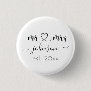 Badge Rond 2,50 Cm Mariage Fiançailles Coeur M. Mme Nom personnalisé