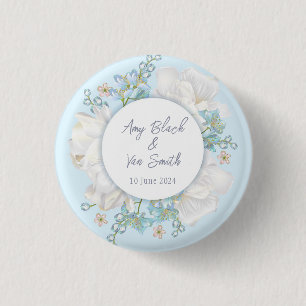 Badge Rond 2,50 Cm Mariage floral bleu Tulip