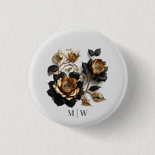 Badge Rond 2,50 Cm Mariage gothique Rose d'or noir