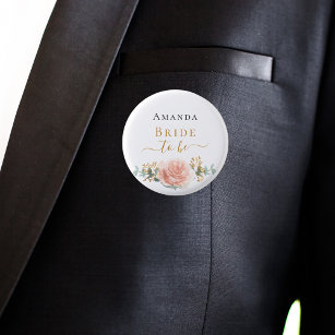 Badge Rond 2,50 Cm Mariée à être rose or fleuri eucalyptus vert