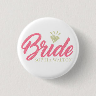 Badge Rond 2,50 Cm Mariée moderne personnalisée nom rose pailleté dia
