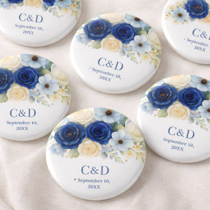 Badge Rond 2,50 Cm Marine Royal Bue Mariage Aquarelle couleur ivoire
