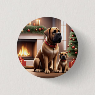 Badge Rond 2,50 Cm Mastiff Dogue de Noël Cheminée