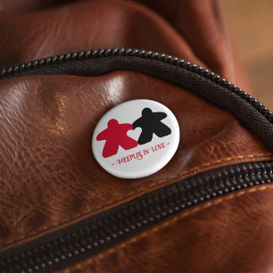 Badge Rond 2,50 Cm Meeples en amour, Bouton rouge et noir