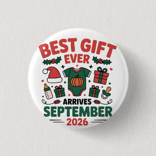 Badge Rond 2,50 Cm Meilleur cadeau arrive en septembre 2026 Noël  