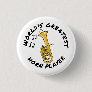 Badge Rond 2,50 Cm Meilleur Joueur de Corne du monde, Tenor Horn Funn