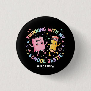 Badge Rond 2,50 Cm Meilleure Amie Kawaii à l'école Jumelage Amitié
