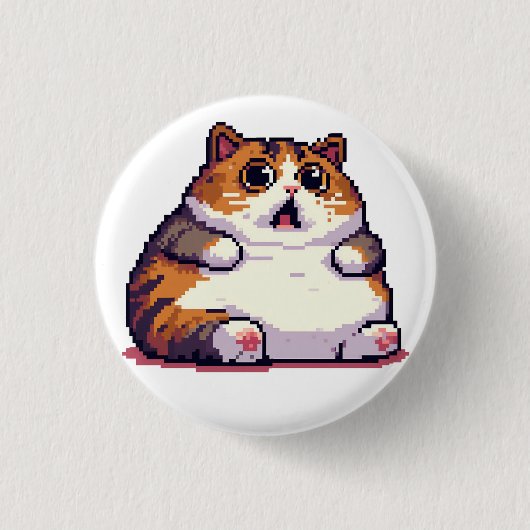 Badge Rond 2,50 Cm Mème de chat gras orange choqué pixel art (Devant)