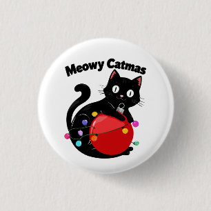 Badge Rond 2,50 Cm Meowy Catmas - Chat avec ornement de Noël