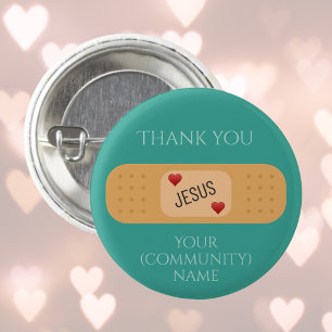 Badge Rond 2,50 Cm Merci Jésus guérisseur sauveur turquoise Bouton bl