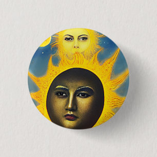Badge Rond 2,50 Cm Mère Nature Soleil Lune face Art imaginaire origin