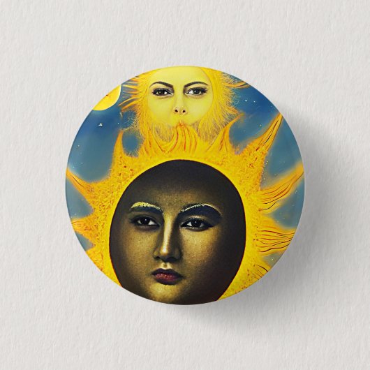 Badge Rond 2,50 Cm Mère Nature Soleil Lune face Art imaginaire origin (Devant)