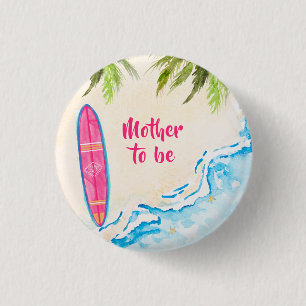 Badge Rond 2,50 Cm Mère rose future Mère Océan Surf Plage Baby Shower