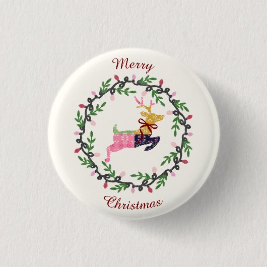 Badge Rond 2,50 Cm Merry Christmas Deer with Wreath Customize (Devant)