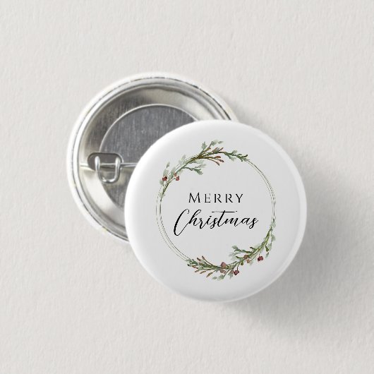 Badge Rond 2,50 Cm Merry Christmas Minimalist Wreath White (Devant & derrière)