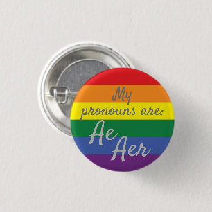 Badge Rond 2,50 Cm Mes pronoms sont : Ae Aer - Drapeau arc-en-ciel