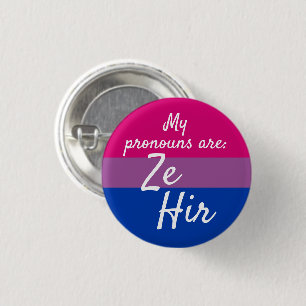 Badge Rond 2,50 Cm Mes pronoms sont Ze Hir - Drapeau Bi