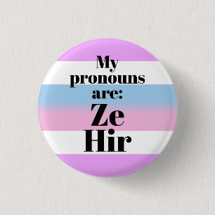 Badge Rond 2,50 Cm Mes pronouns sont : Ze Hir - drapeau bigender