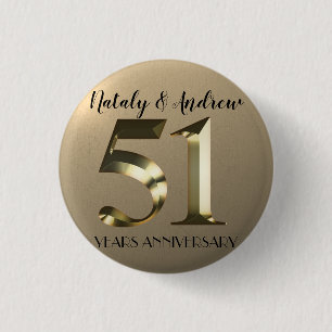 Badge Rond 2,50 Cm Métallic Gold 51e anniversaire Mariage
