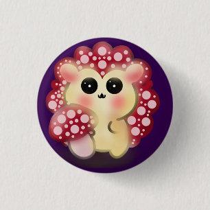 Badge Rond 2,50 Cm Mignon Art Kawaii de Champignon Rouge Hérisson