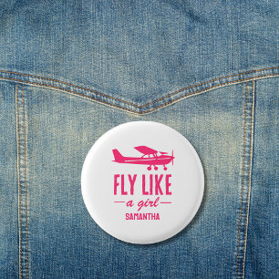Badge Rond 2,50 Cm Mignon Avion Rose Voler Comme Une Fille Aviation F