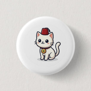 Badge Rond 2,50 Cm Mignon chat Kawaii marocain avec autocollant Fez