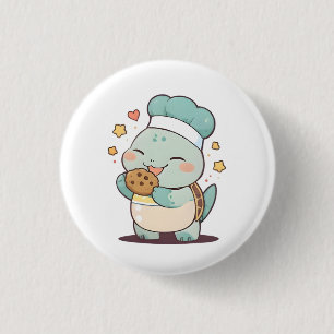 Badge Rond 2,50 Cm Mignon Chef Tortue Mangeant un Cookie Design Kawai
