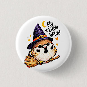Badge Rond 2,50 Cm Mignon Chibi Moineau Oiseau Halloween Sorcière amu
