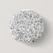 Badge Rond 2,50 Cm Mignon Doodle Noir & Blanc (Devant)