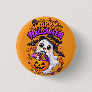 Badge Rond 2,50 Cm Mignon fantôme de Halloween Citrouille de bonbons