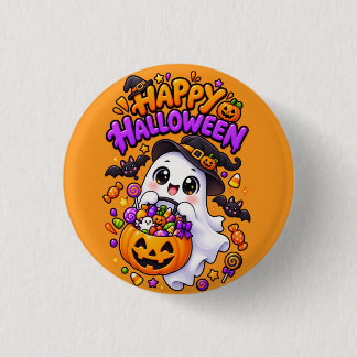 Badge Rond 2,50 Cm Mignon fantôme de Halloween Citrouille de bonbons