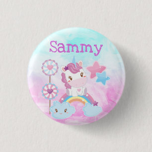 Badge Rond 2,50 Cm Mignon Kawaii Licorne Arc-en-ciel Rêveur Nuage