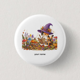 Badge Rond 2,50 Cm Mignon Sorcière d'Halloween Chat Herboristerie Per