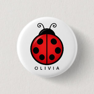 Badge Rond 2,50 Cm Mignonne coccinelle rouge personnalisée avec nom -