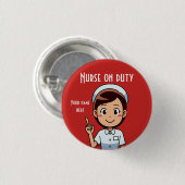 Badge Rond 2,50 Cm Mignonne infirmière en service rouge (Devant & derrière)