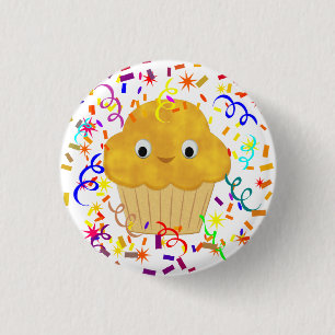 Badge Rond 2,50 Cm Mignonne Muffin De Maïs Caricaturé Avec Confetti